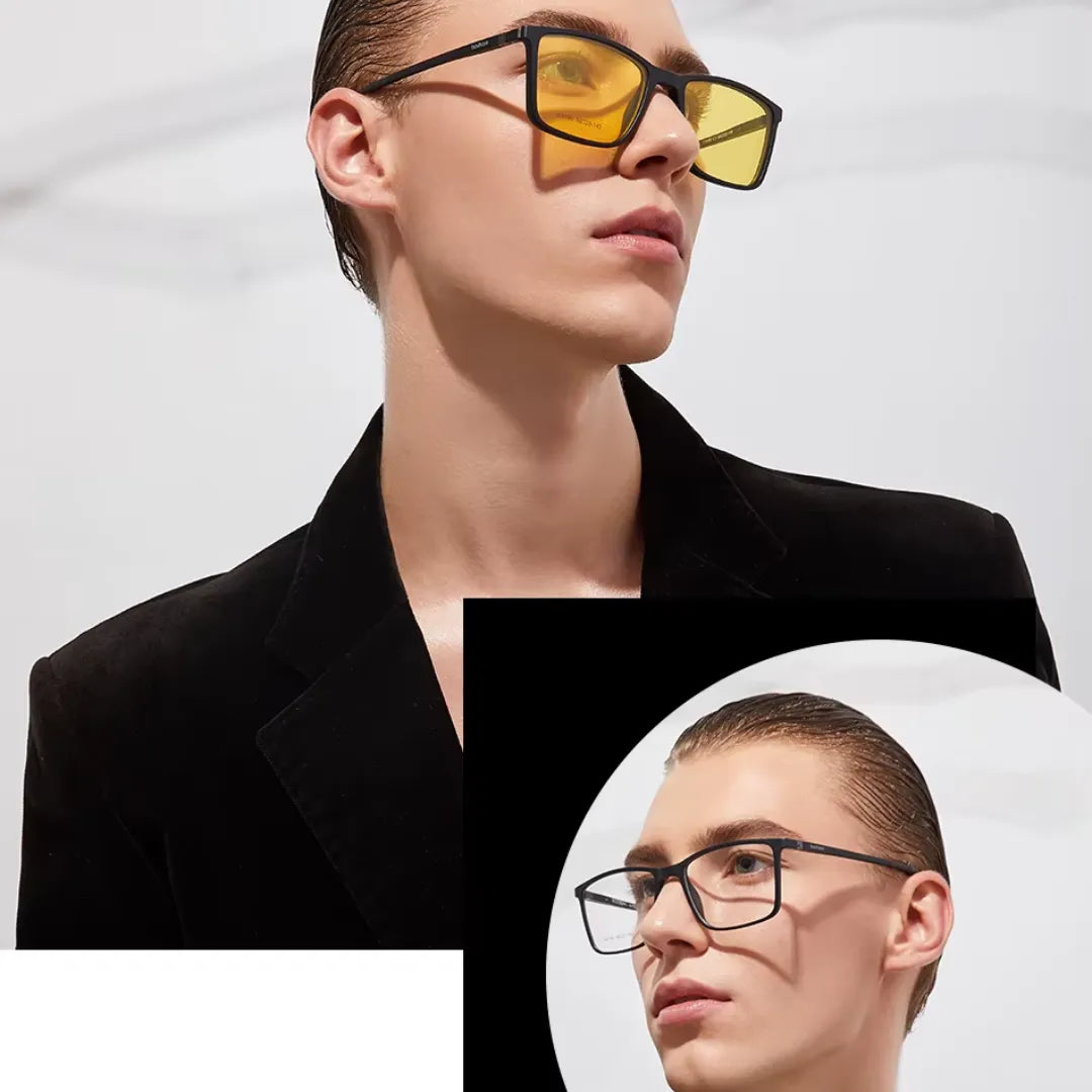 clip-on eyewear, magnetic sunglasses, minimal clip-on glasses, premium optical frames, prescription glasses, modern eyewear, designer eyewear, contemporary eyewear, lightweight eyewear, luxury minimal eyewear